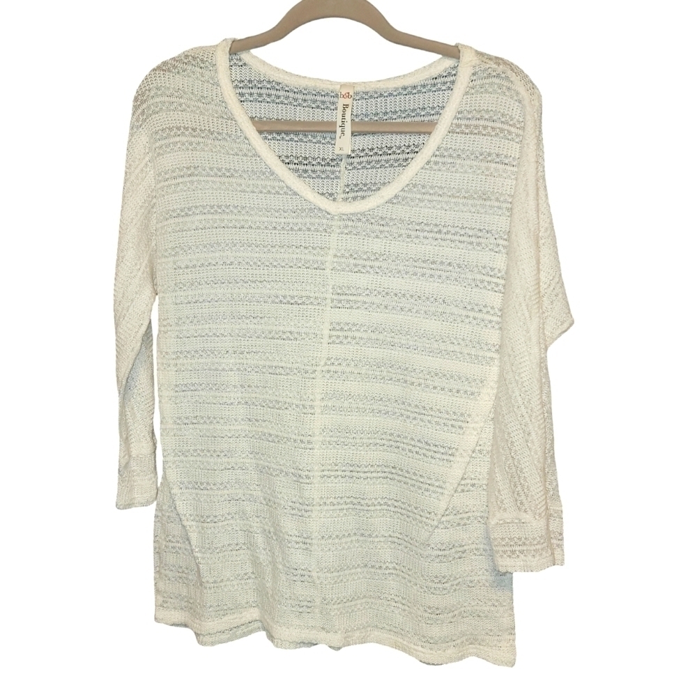 b&b boutique size XL cream colored knit 3/4 sleeves sheer lightweight polyester